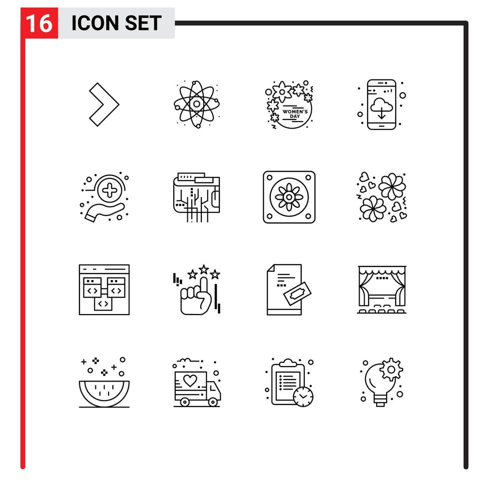 Pack of 16 creative Outlines of healthcare care flower cloud app Editable Vector Design Elements