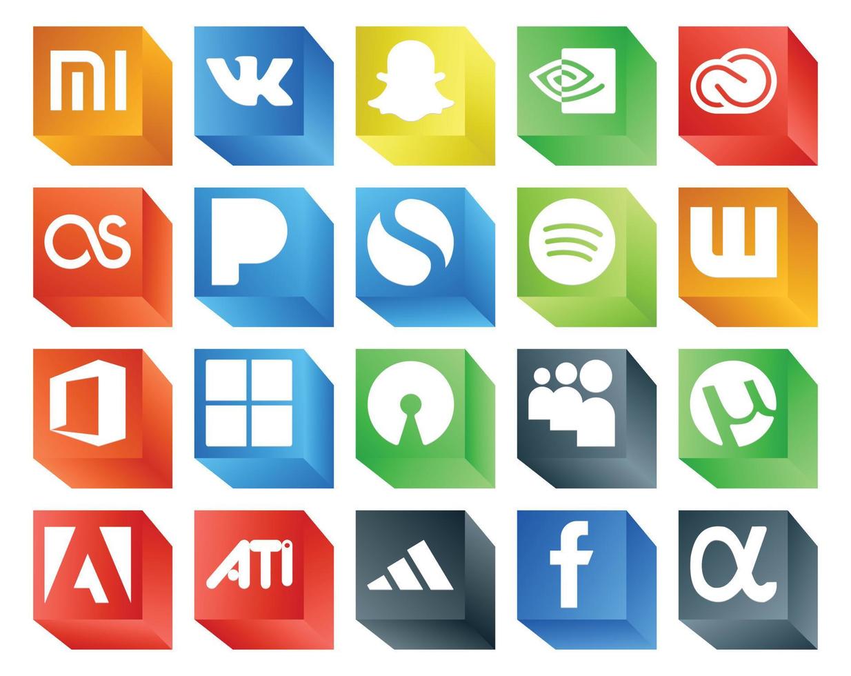 paquete de 20 íconos de redes sociales que incluye adobe myspace pandora open source office vector