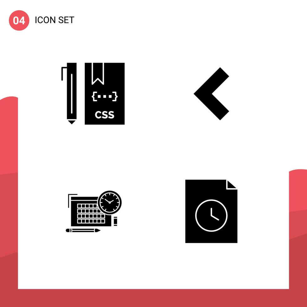Set of 4 Modern UI Icons Symbols Signs for code file develop back focus Editable Vector Design Elements