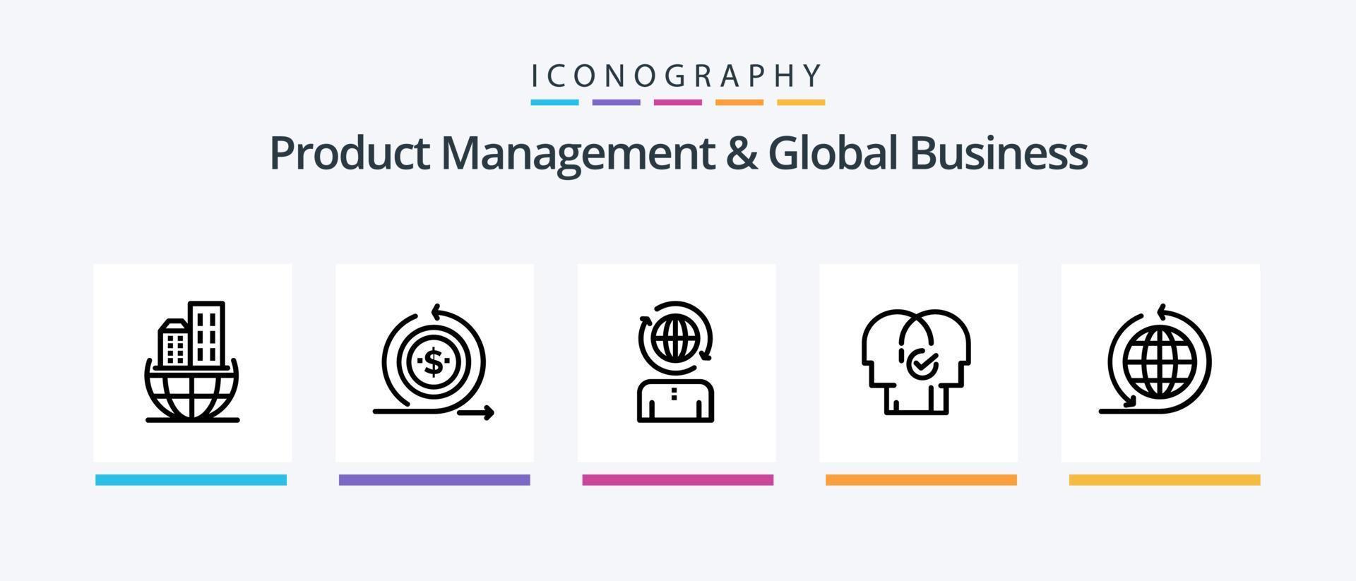 Product Managment And Global Business Line 5 Icon Pack Including international. global process. definnig. sustainable. architecture. Creative Icons Design vector