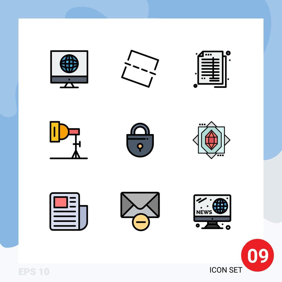 9 Universal Filledline Flat Colors Set for Web and Mobile Applications lock studio accounts photography light Editable Vector Design Elements