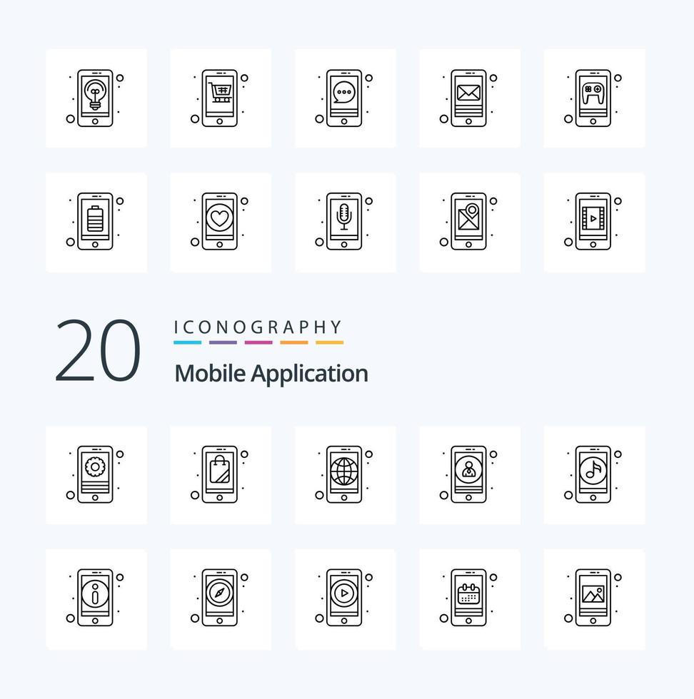 20 Mobile Application Line icon Pack like mobile login worldwide user app vector