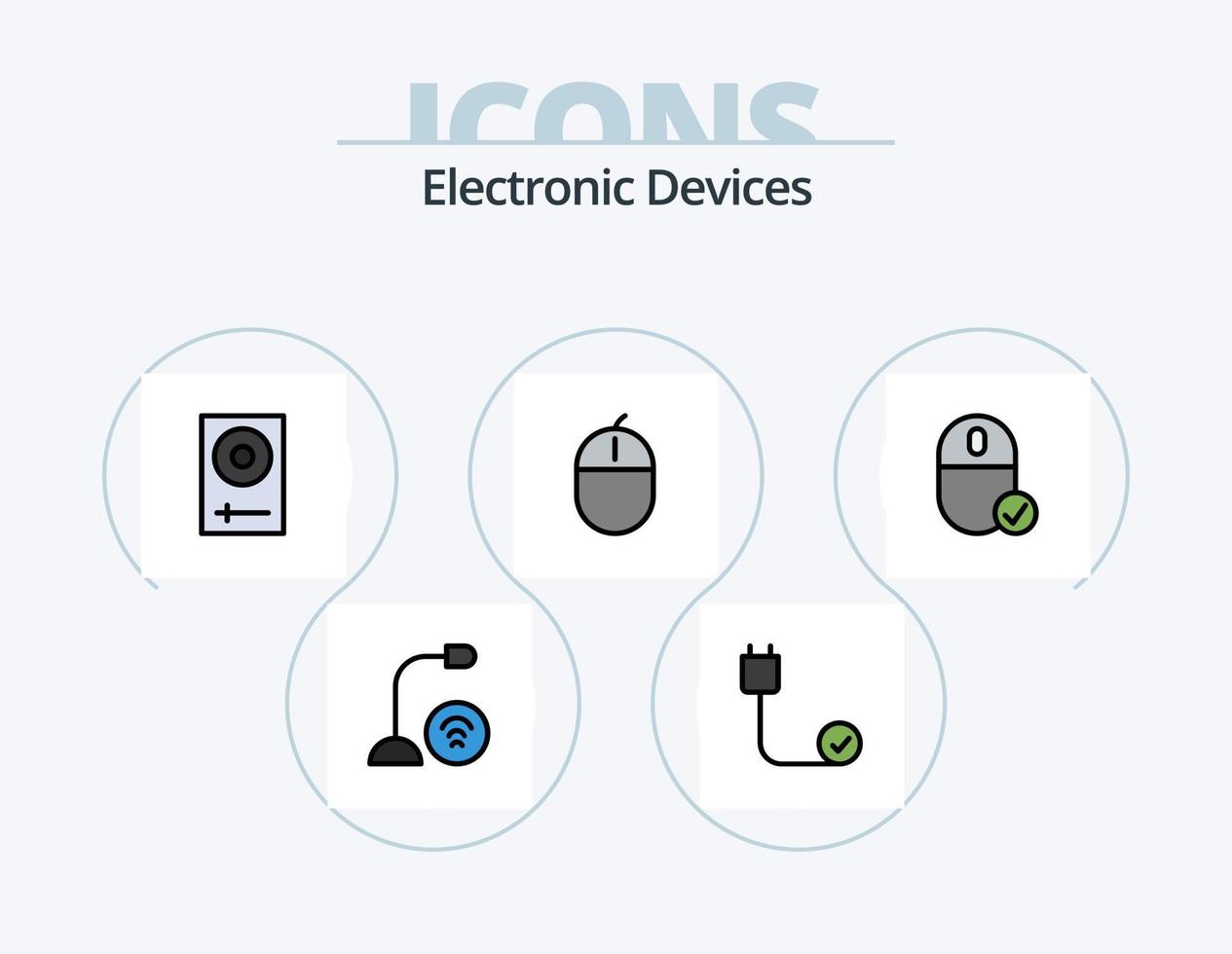 Devices Line Filled Icon Pack 5 Icon Design. headset. power. instrument. hardware. cord vector