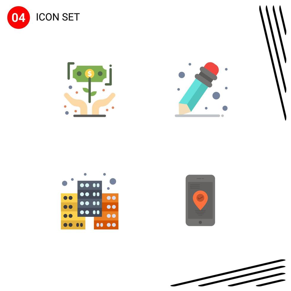 4 Universal Flat Icon Signs Symbols of finance database investor school supplies location Editable Vector Design Elements