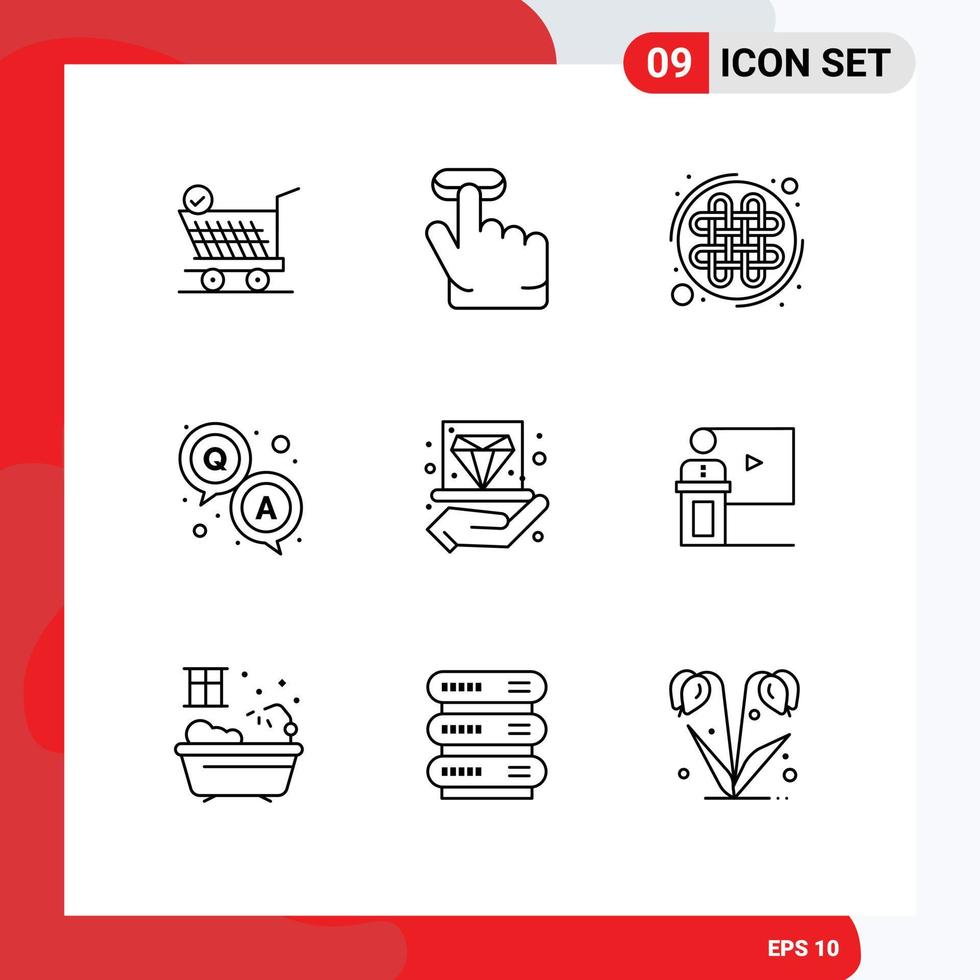 Stock Vector Icon Pack of 9 Line Signs and Symbols for hand business ireland survey qa Editable Vector Design Elements