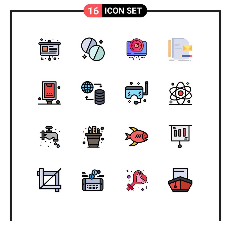 16 Universal Flat Color Filled Line Signs Symbols of advertising letter compass identity brand Editable Creative Vector Design Elements