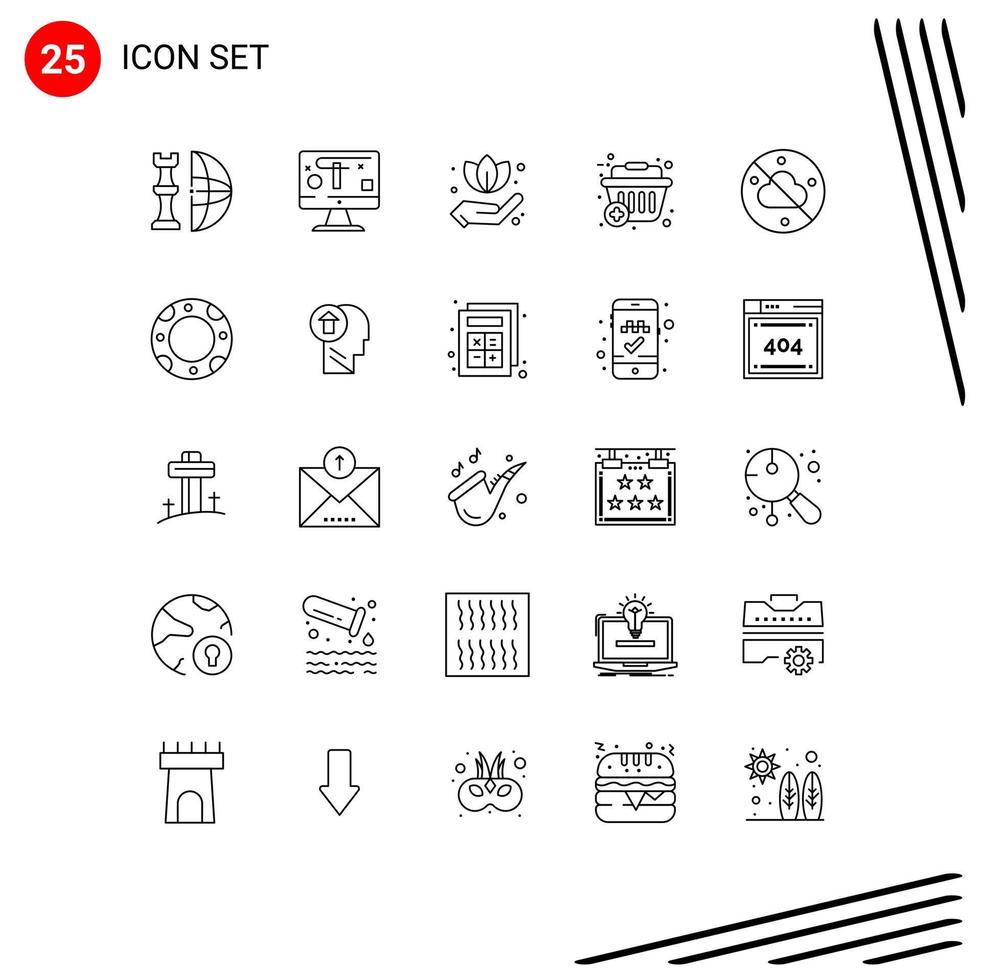 paquete de 25 líneas modernas, signos y símbolos para medios de impresión web, como gráficos de cesta de la compra en el cielo, elementos de diseño vectorial editables de la cesta de la compra vector