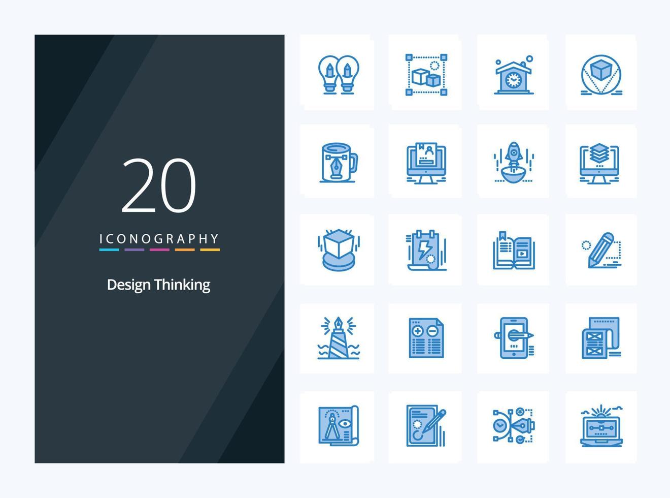 20 icono de color azul de pensamiento de diseño para presentación vector