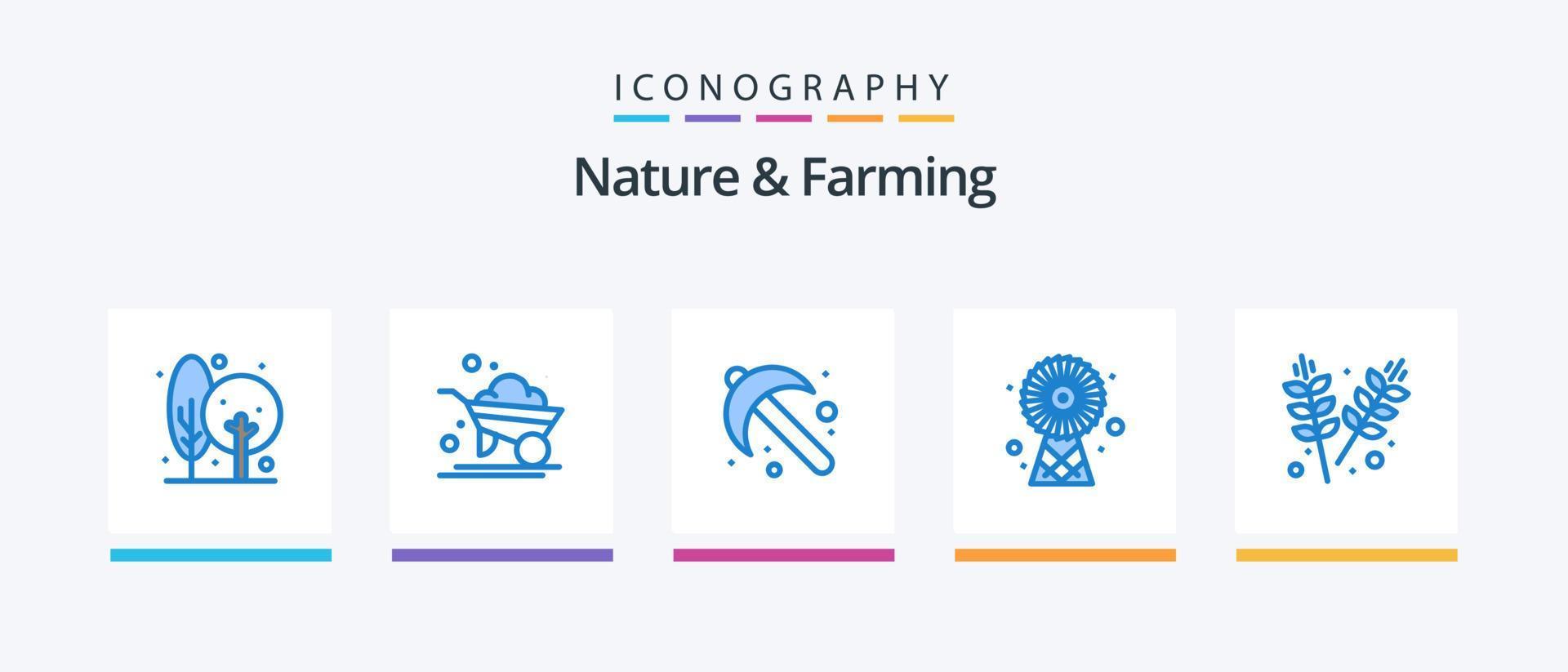 Nature And Farming Blue 5 Icon Pack Including agriculture. energy. wheelbarrow. ecologic. tool. Creative Icons Design vector