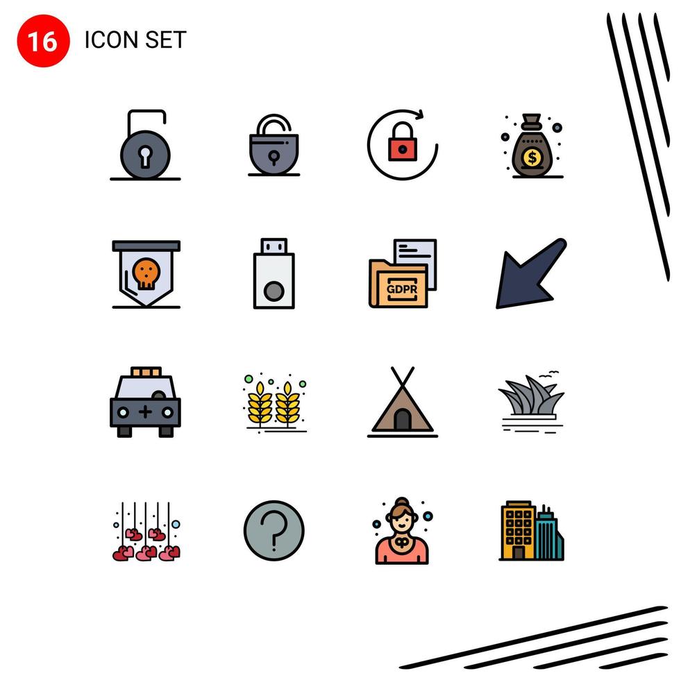 User Interface Pack of 16 Basic Flat Color Filled Lines of horror board arrow sponsor marketing Editable Creative Vector Design Elements