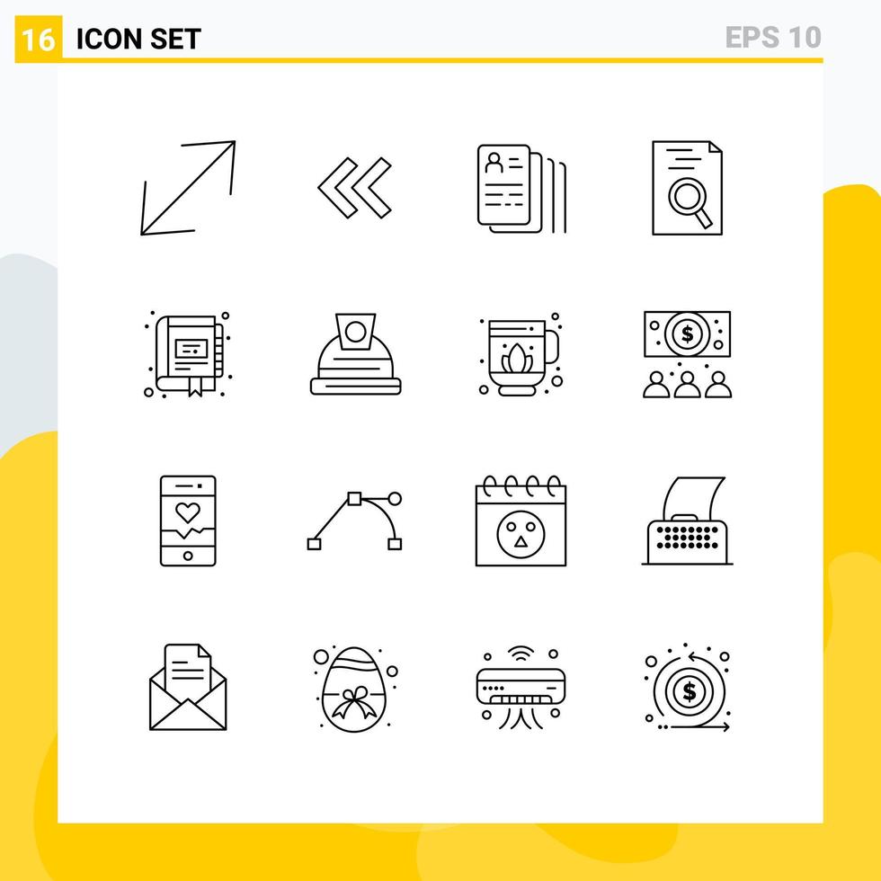 Pack of 16 creative Outlines of notebook management job digital search Editable Vector Design Elements