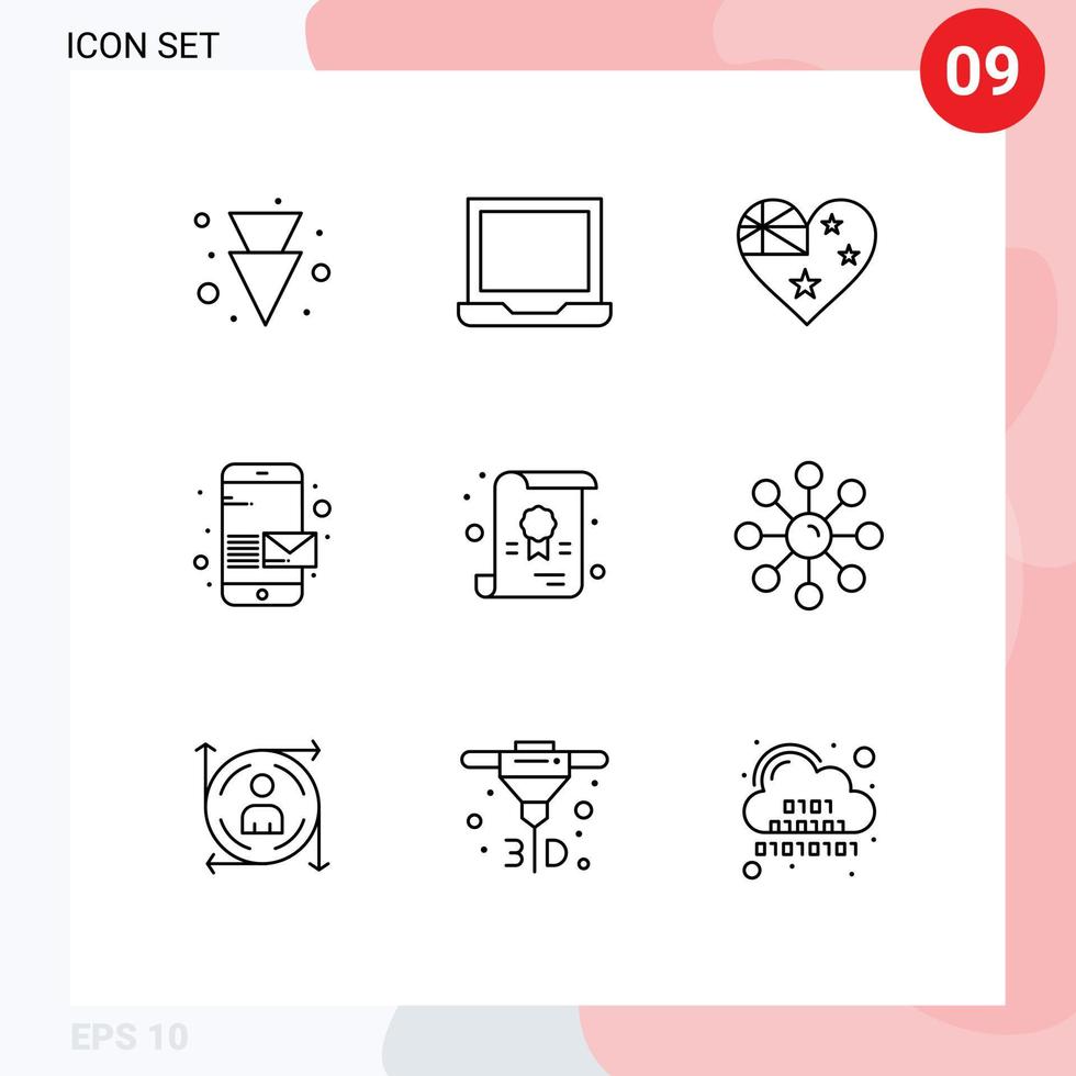 User Interface Pack of 9 Basic Outlines of dry skin diploma flag certificate phone Editable Vector Design Elements