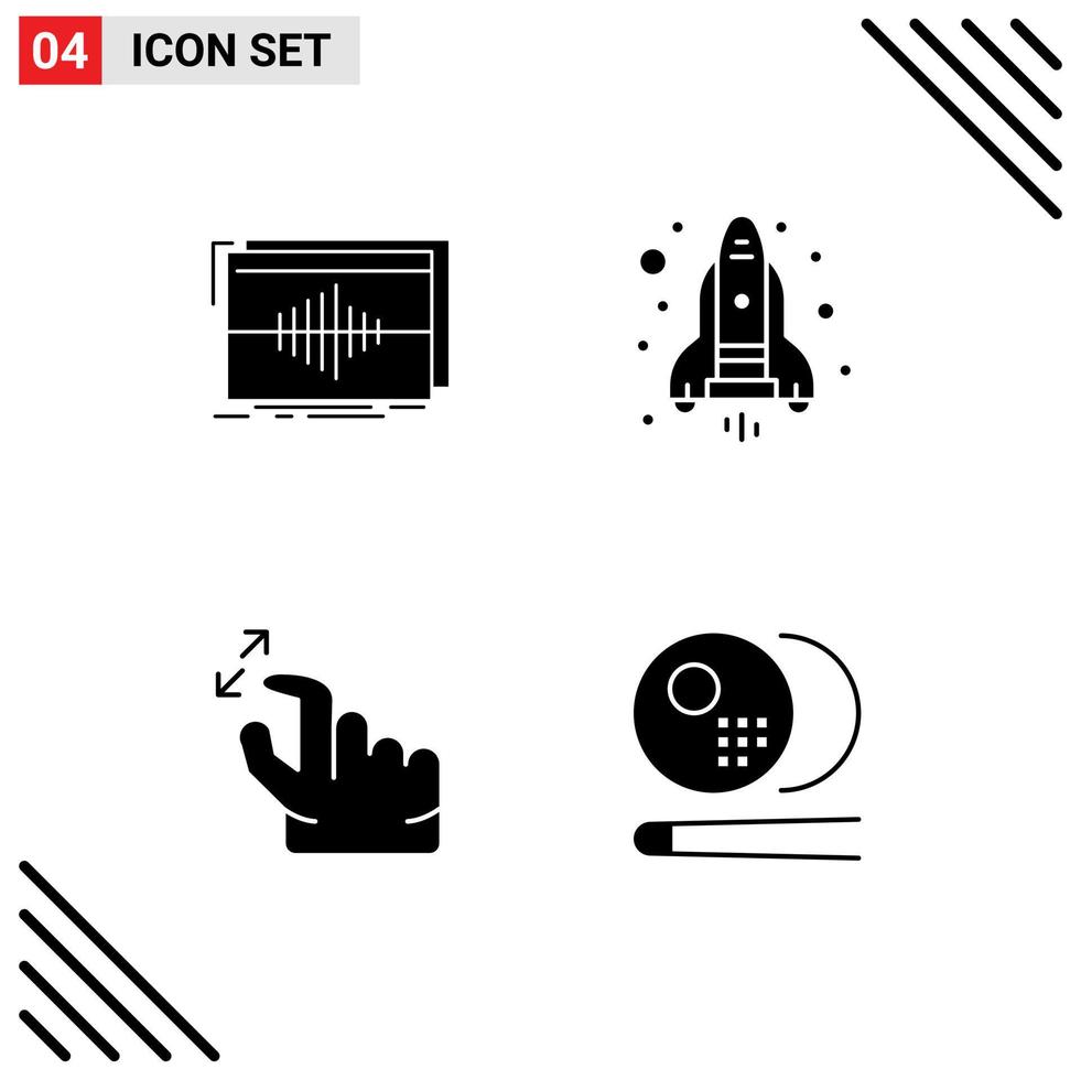 4 Solid Glyph concept for Websites Mobile and Apps audio hand sequence rocket zoom Editable Vector Design Elements
