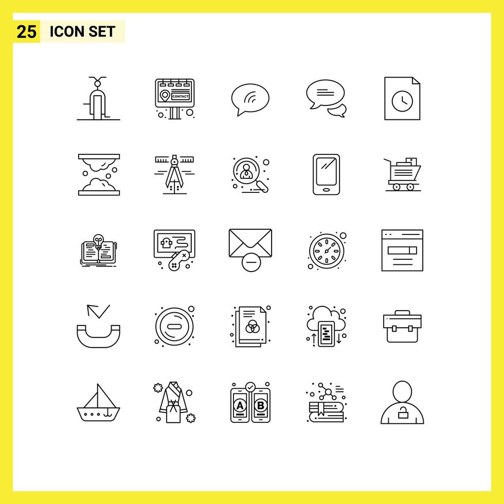 Set of 25 Vector Lines on Grid for history document message texting chatting Editable Vector Design Elements