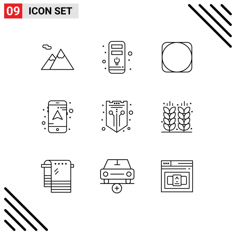 Pictogram Set of 9 Simple Outlines of web protection crypto network navigation Editable Vector Design Elements