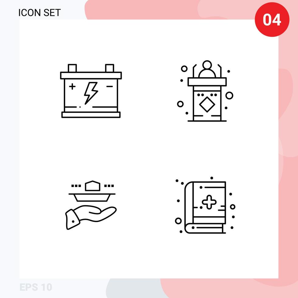 Mobile Interface Line Set of 4 Pictograms of acumulator waiter car rostrum serve Editable Vector Design Elements