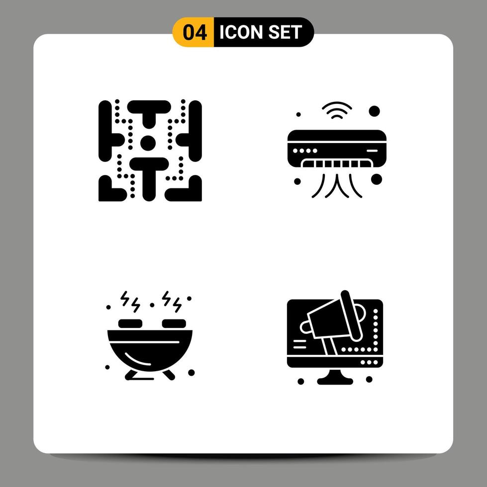 4 User Interface Solid Glyph Pack of modern Signs and Symbols of maze barbecue play internet of things hobbies Editable Vector Design Elements