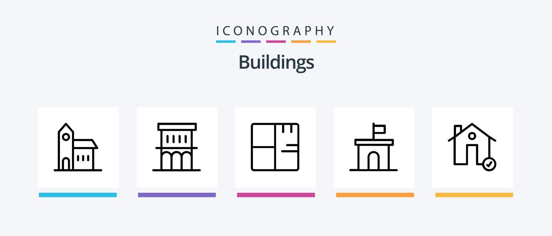 Buildings Line 5 Icon Pack Including find. buildings. estate. house. fire. Creative Icons Design vector