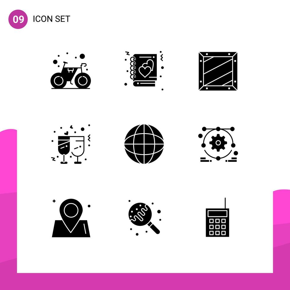 Solid Glyph Pack of 9 Universal Symbols of map marriage box glasses programing Editable Vector Design Elements