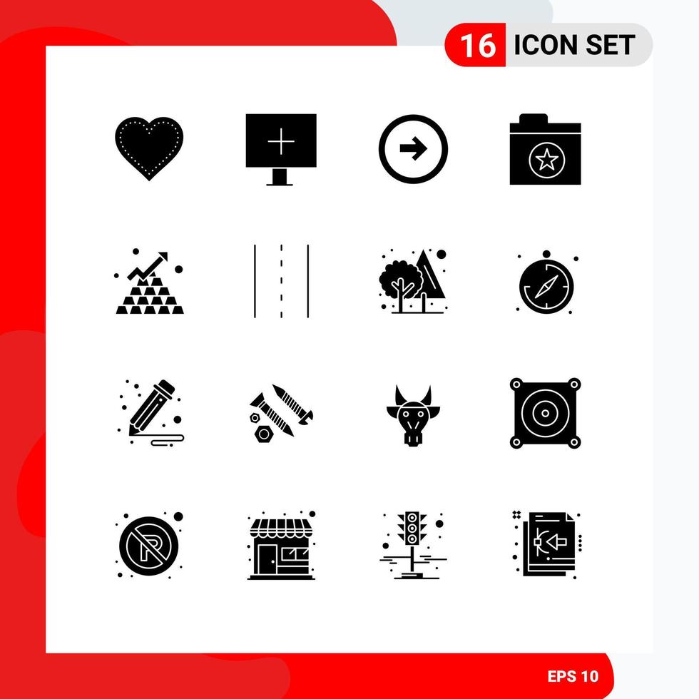 16 Universal Solid Glyph Signs Symbols of bars folder warning favorite user interface Editable Vector Design Elements