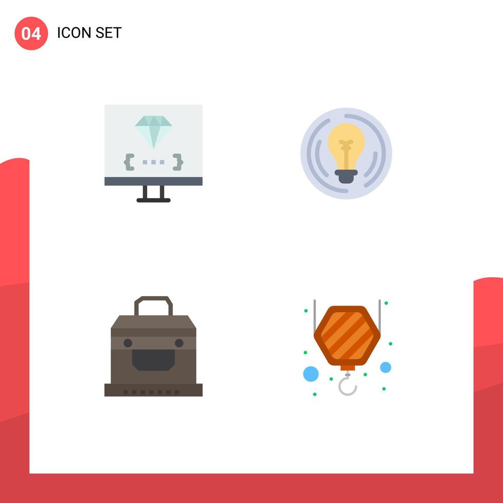 Set of 4 Commercial Flat Icons pack for coding idea development business box Editable Vector Design Elements