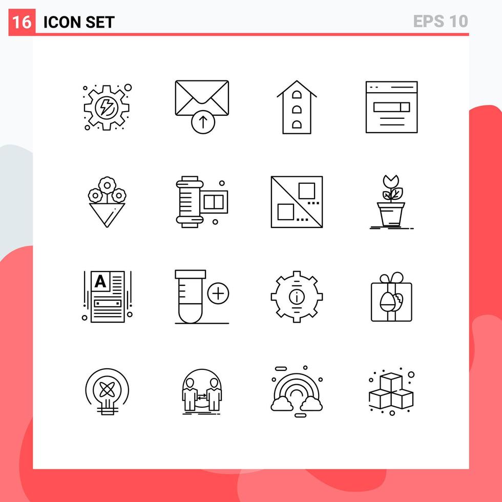 16 User Interface Outline Pack of modern Signs and Symbols of gift user shop front search engine Editable Vector Design Elements