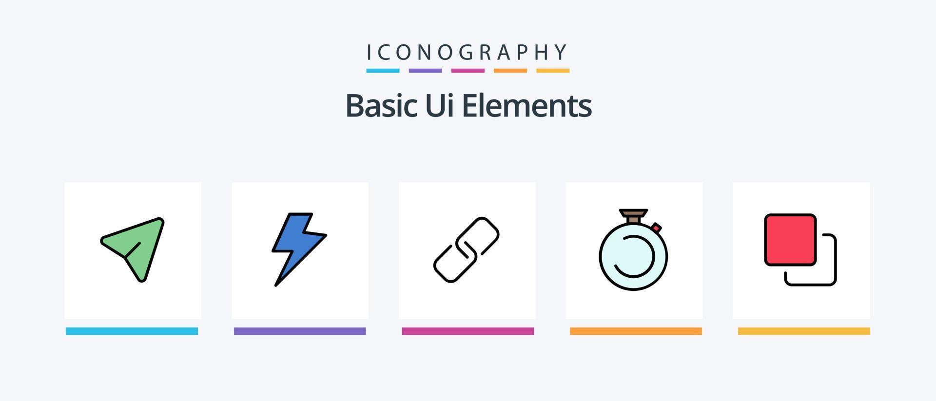 Basic Ui Elements Line Filled 5 Icon Pack Including video. youtube. stopwatch. pin. metal. Creative Icons Design vector