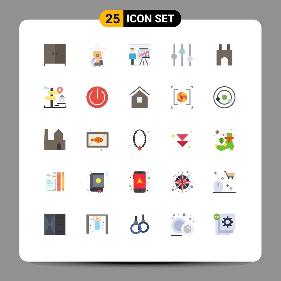 Flat Color Pack of 25 Universal Symbols of castle building tuning business options report Editable Vector Design Elements