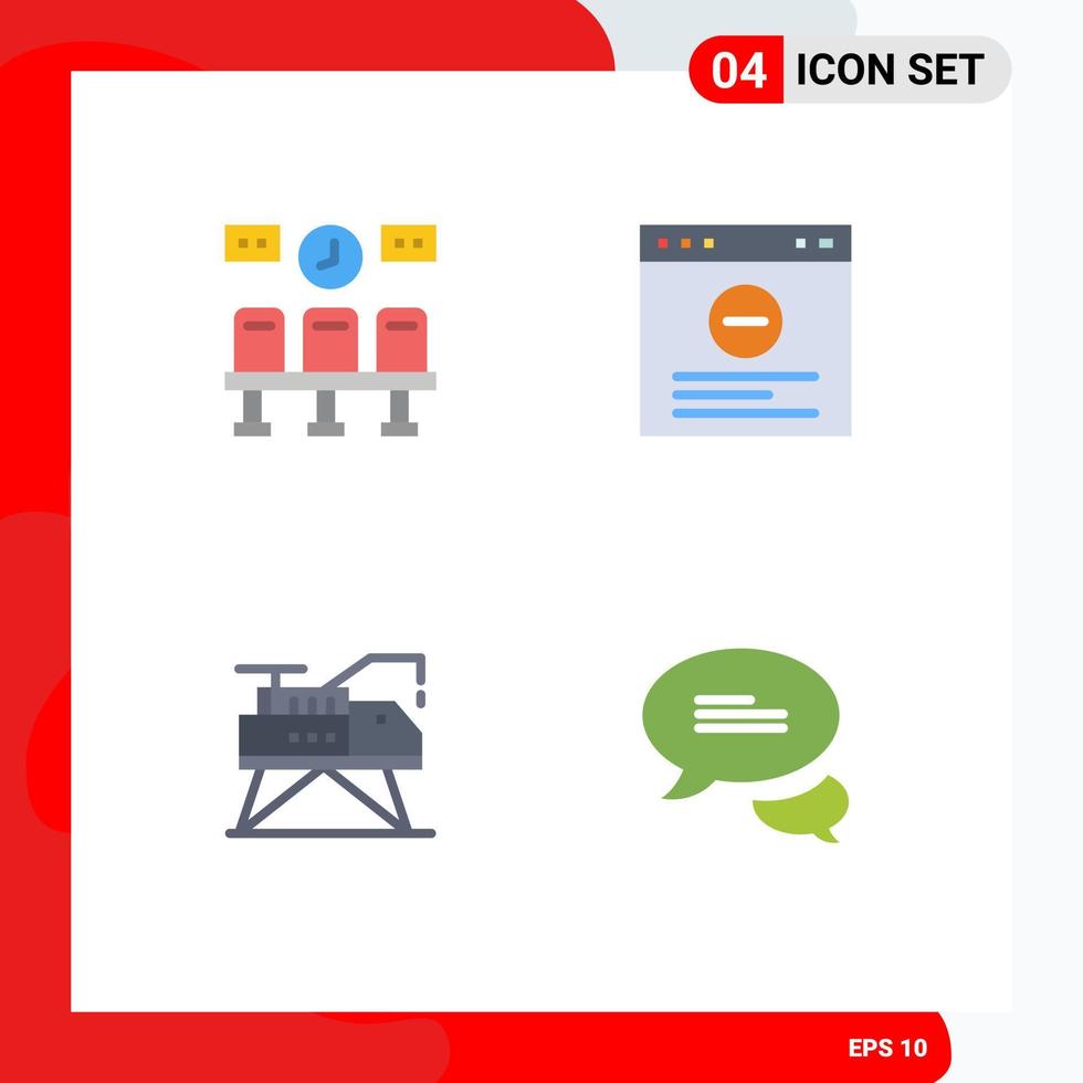 paquete de 4 iconos planos creativos de asientos sitio web de reloj de laboratorio chateando elementos de diseño vectorial editables vector
