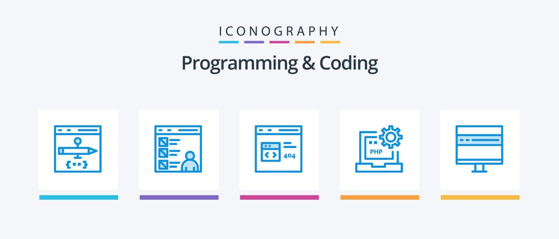 Programming And Coding Blue 5 Icon Pack Including . development. news. develop. Creative Icons Design vector
