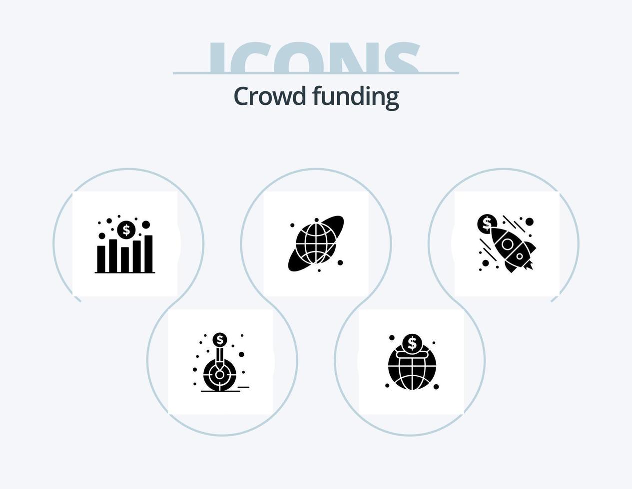 Crowdfunding Glyph Icon Pack 5 Icon Design. launch. earth globe. finance. circular grid. revenue vector