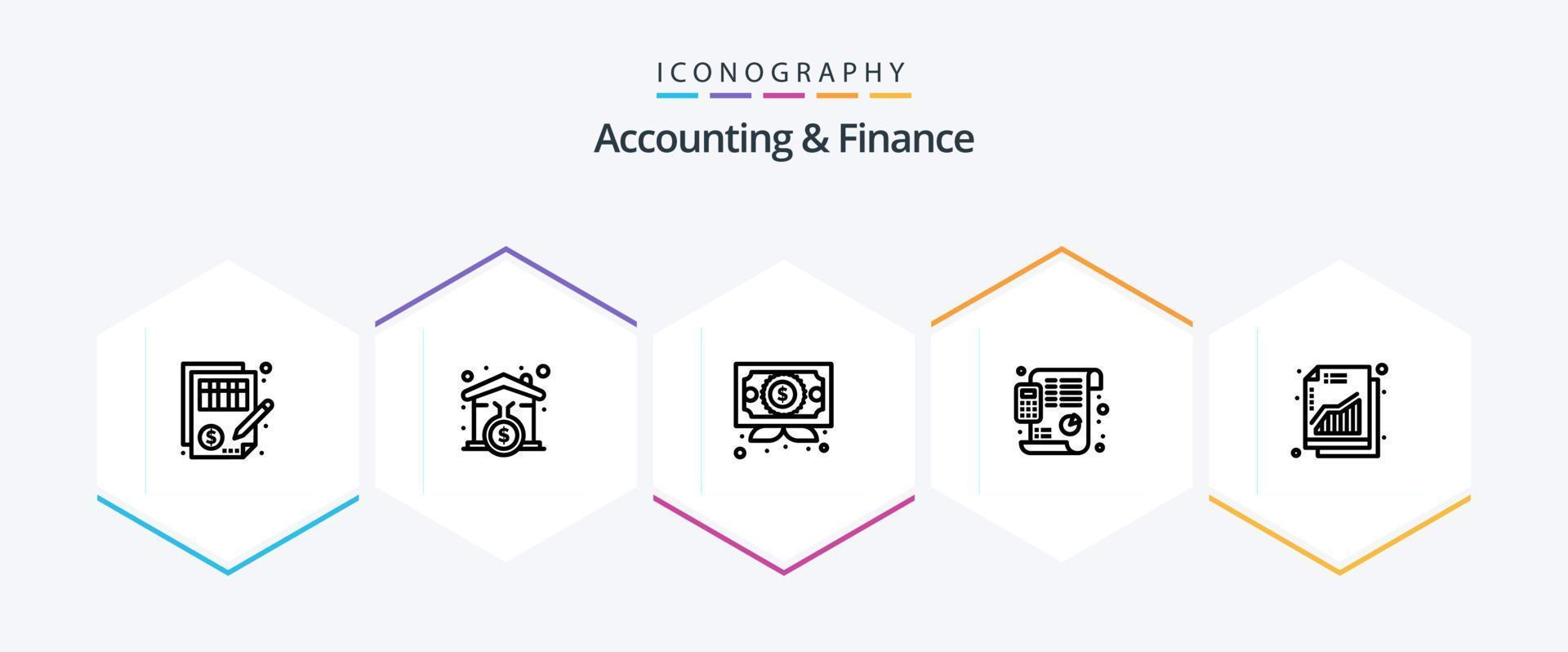 Accounting And Finance 25 Line icon pack including increase. financial. loanhome. budget. award vector