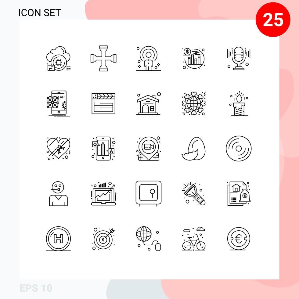 Modern Set of 25 Lines and symbols such as mic return wrench investment person Editable Vector Design Elements