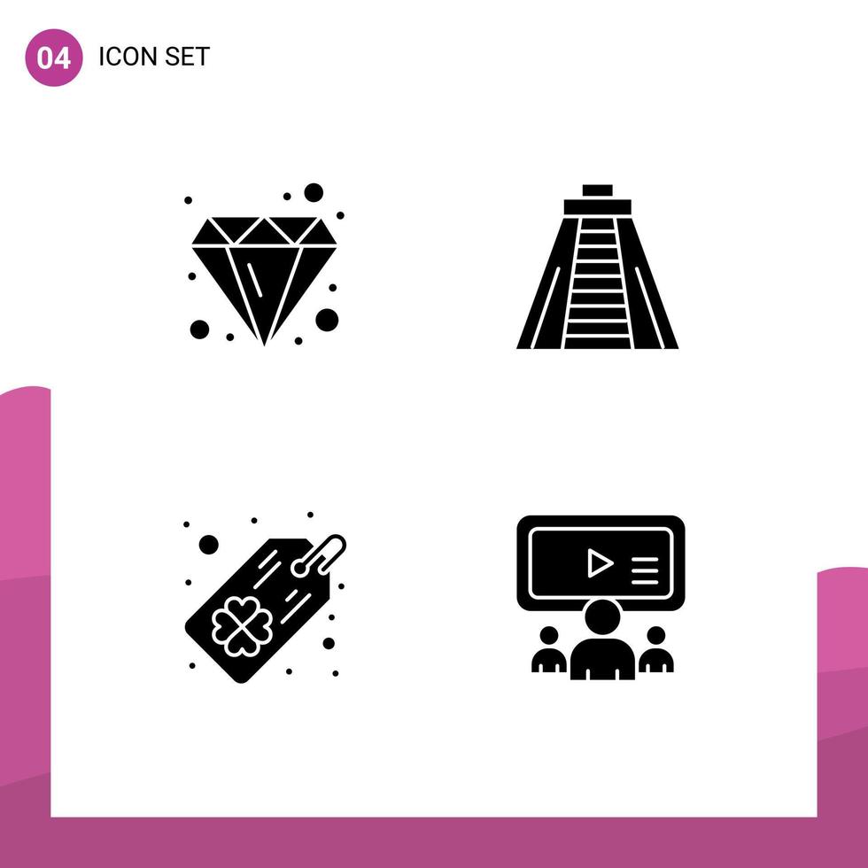 Set of 4 Vector Solid Glyphs on Grid for design four leaf clover jewel monument online Editable Vector Design Elements
