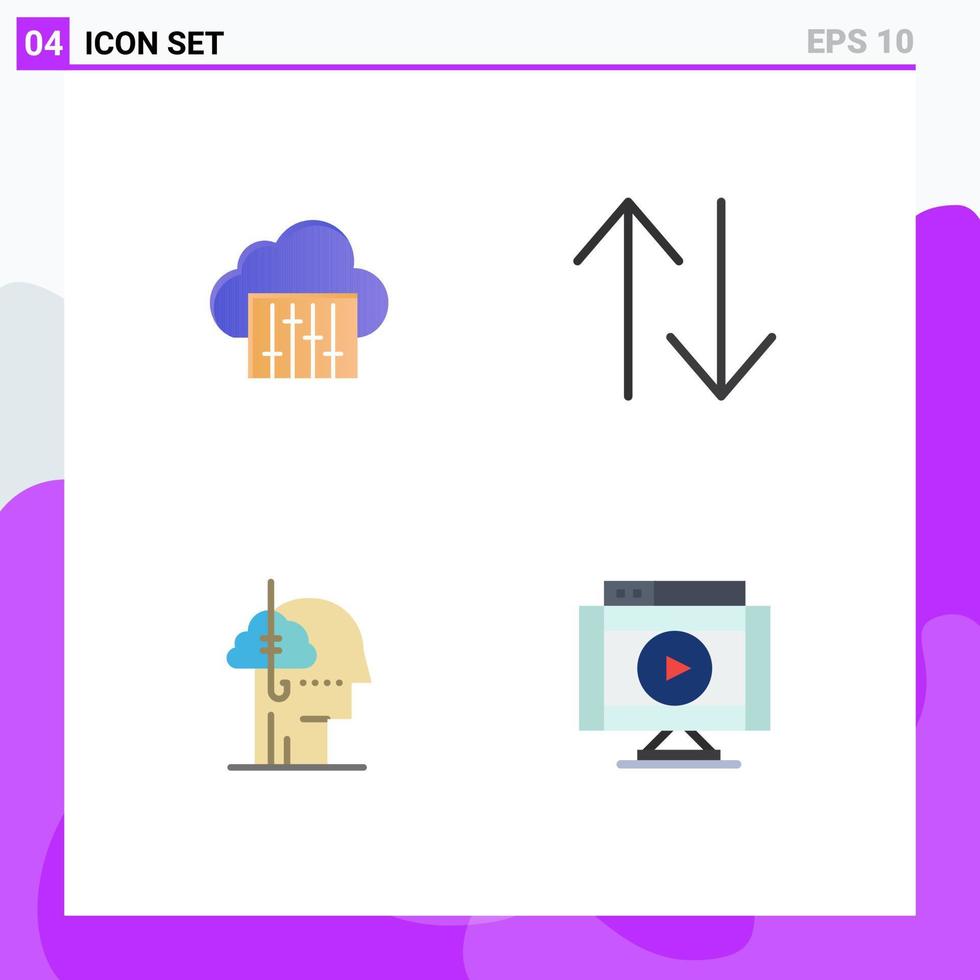 Mobile Interface Flat Icon Set of 4 Pictograms of cloud catch audio upside human Editable Vector Design Elements