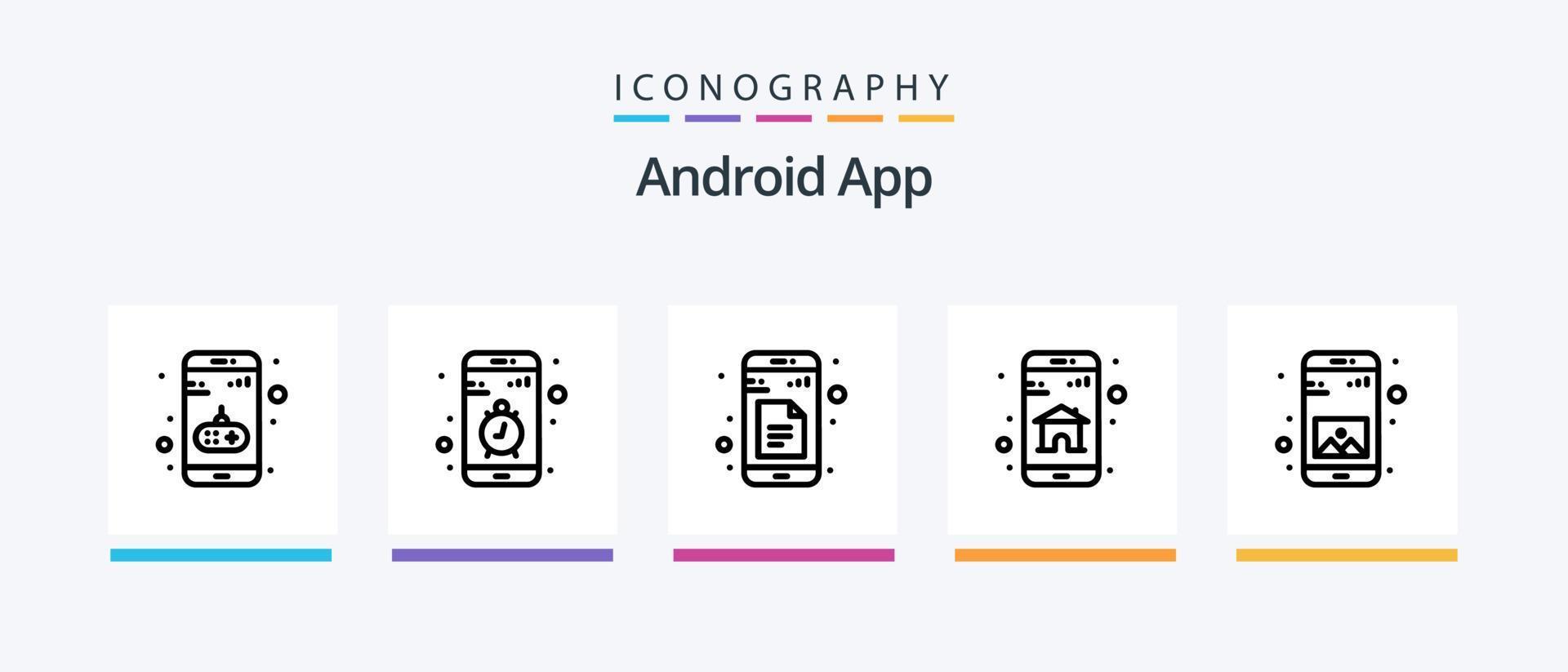 Android App Line 5 Icon Pack Including app. app. interaction. application. app. Creative Icons Design vector