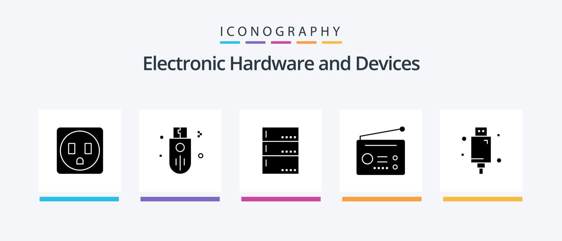 Devices Glyph 5 Icon Pack Including electric. cable. data. technology. gadgets. Creative Icons Design vector