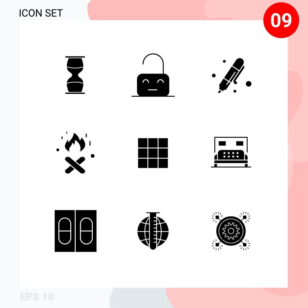 Editable Vector Line Pack of 9 Simple Solid Glyphs of canada fire parental marker education Editable Vector Design Elements