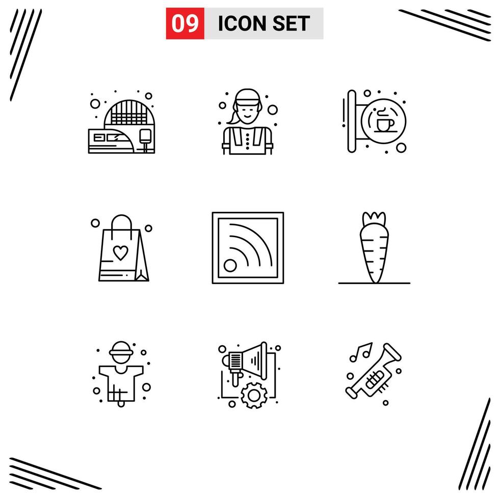 Outline Pack of 9 Universal Symbols of signal love board bag signal Editable Vector Design Elements