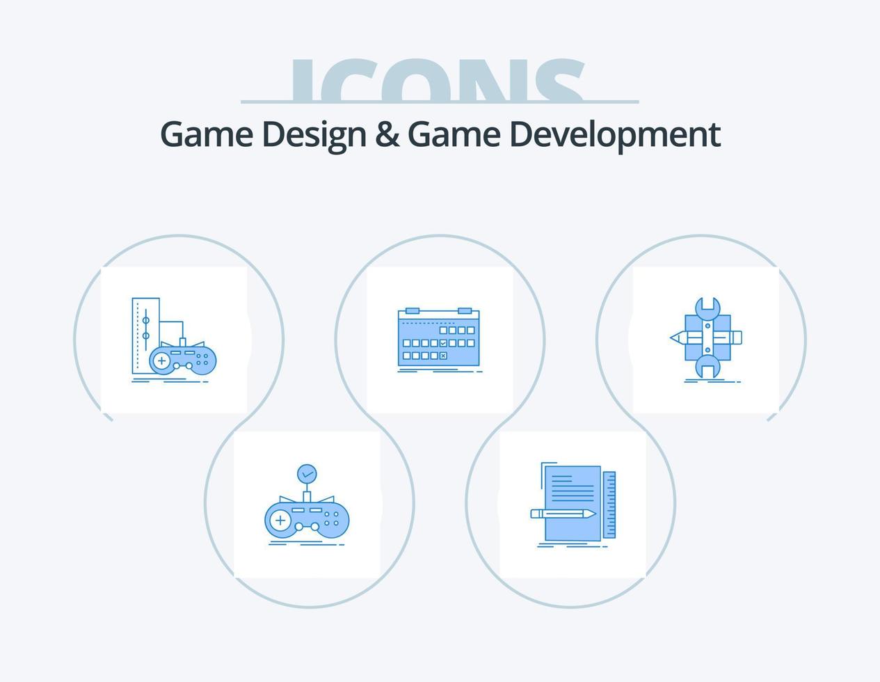Game Design And Game Development Blue Icon Pack 5 Icon Design. event. calendar. programming. playstation. joystick vector