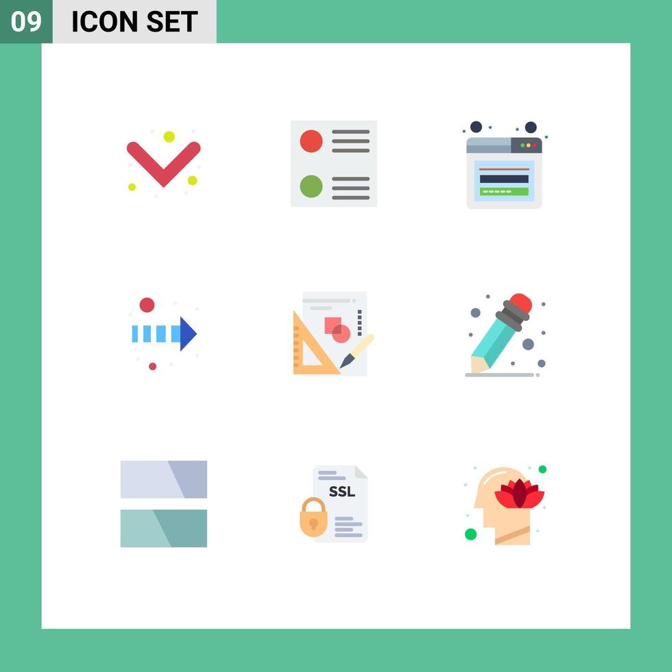 Pack of 9 creative Flat Colors of school supplies graph web mathematics book Editable Vector Design Elements
