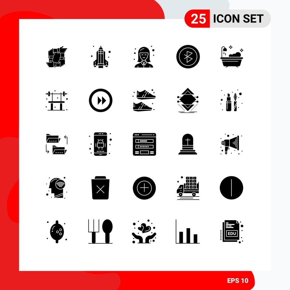 Pack of 25 creative Solid Glyphs of clean signal science connection woman Editable Vector Design Elements