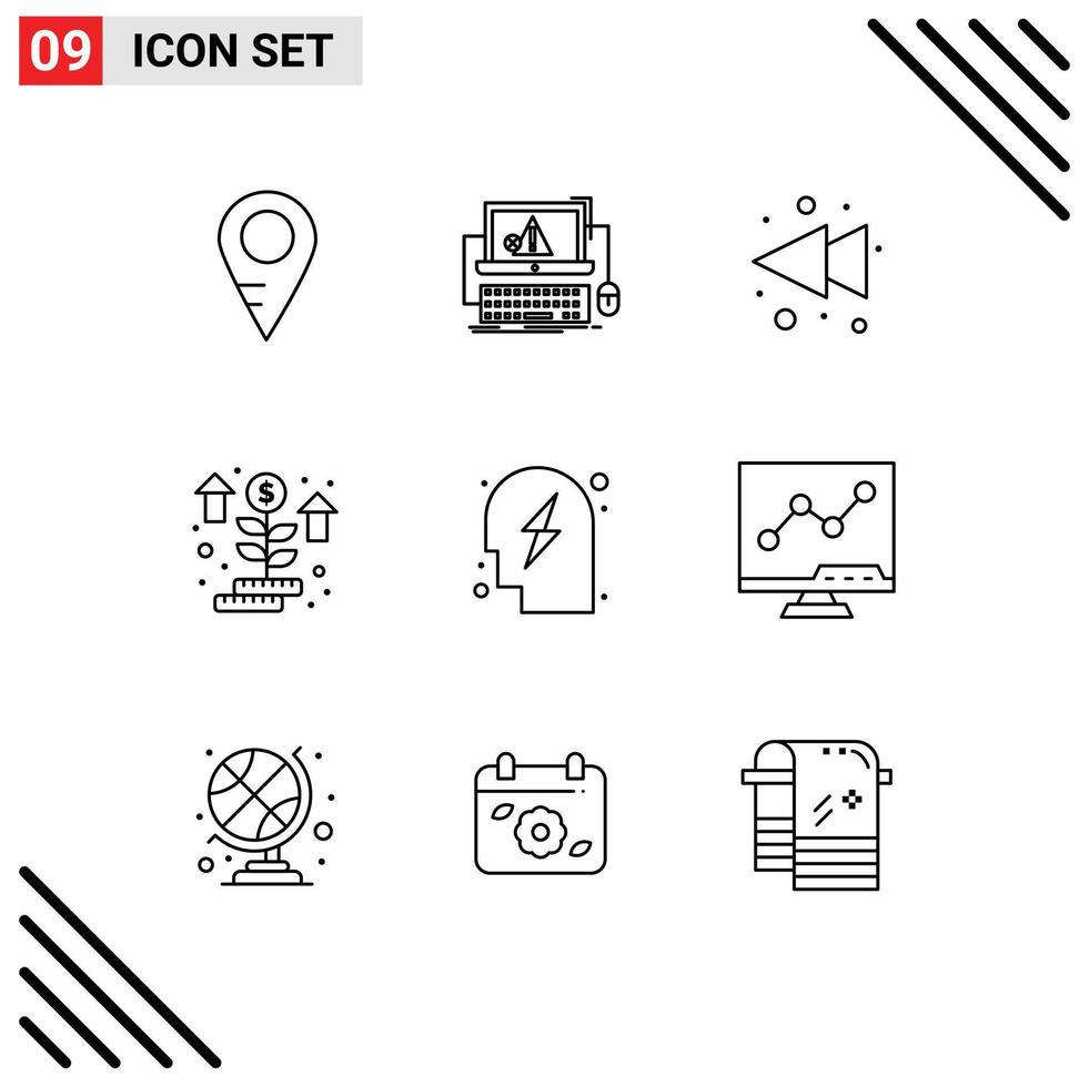 User Interface Pack of 9 Basic Outlines of strategy head arrow plant money Editable Vector Design Elements