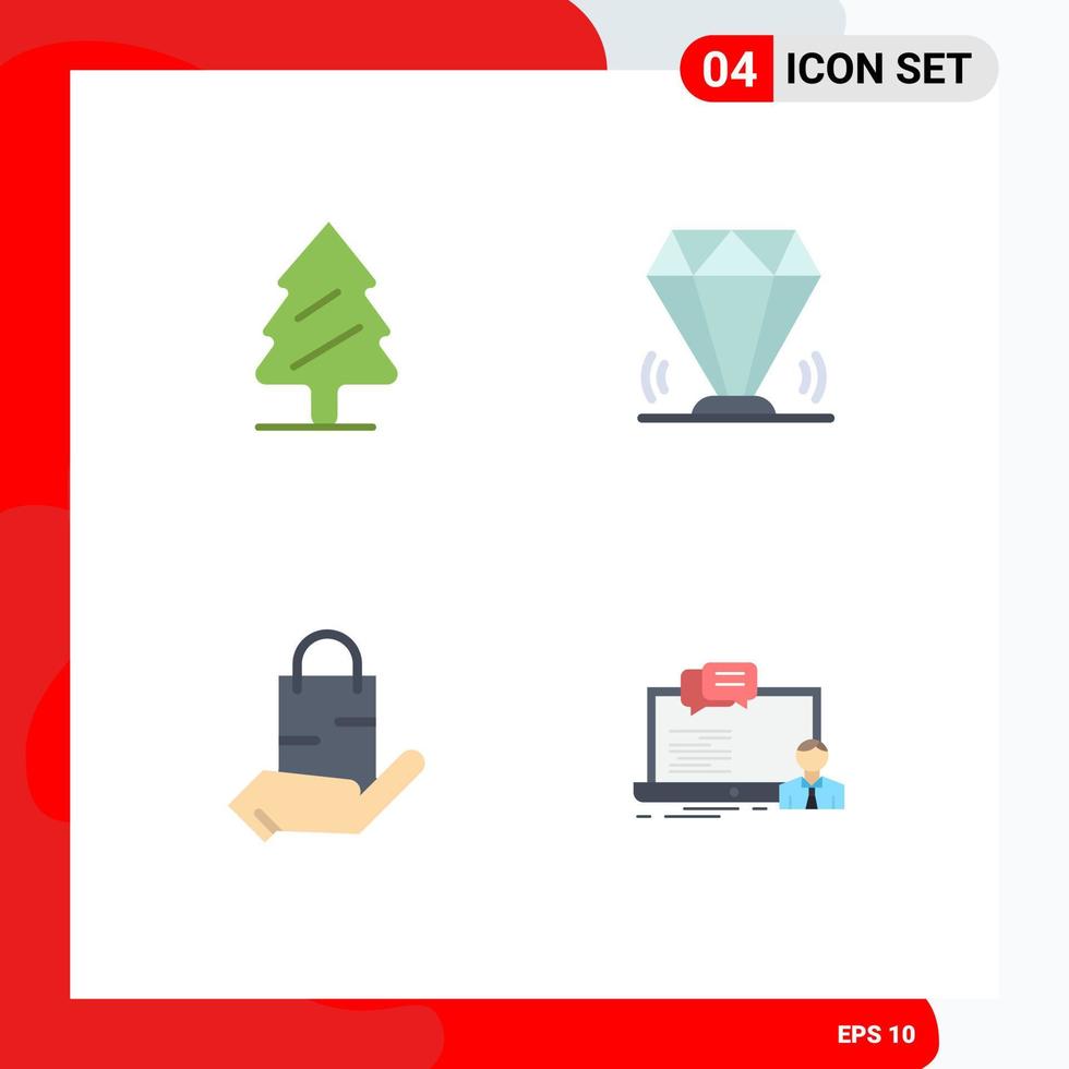 Mobile Interface Flat Icon Set of 4 Pictograms of nature bag tree gem market Editable Vector Design Elements