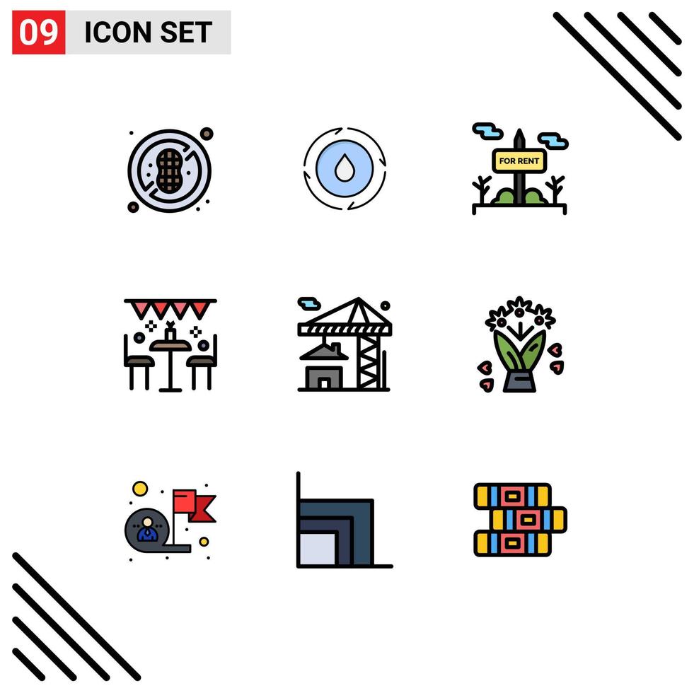 Set of 9 Modern UI Icons Symbols Signs for real party sign outdoor decoration Editable Vector Design Elements