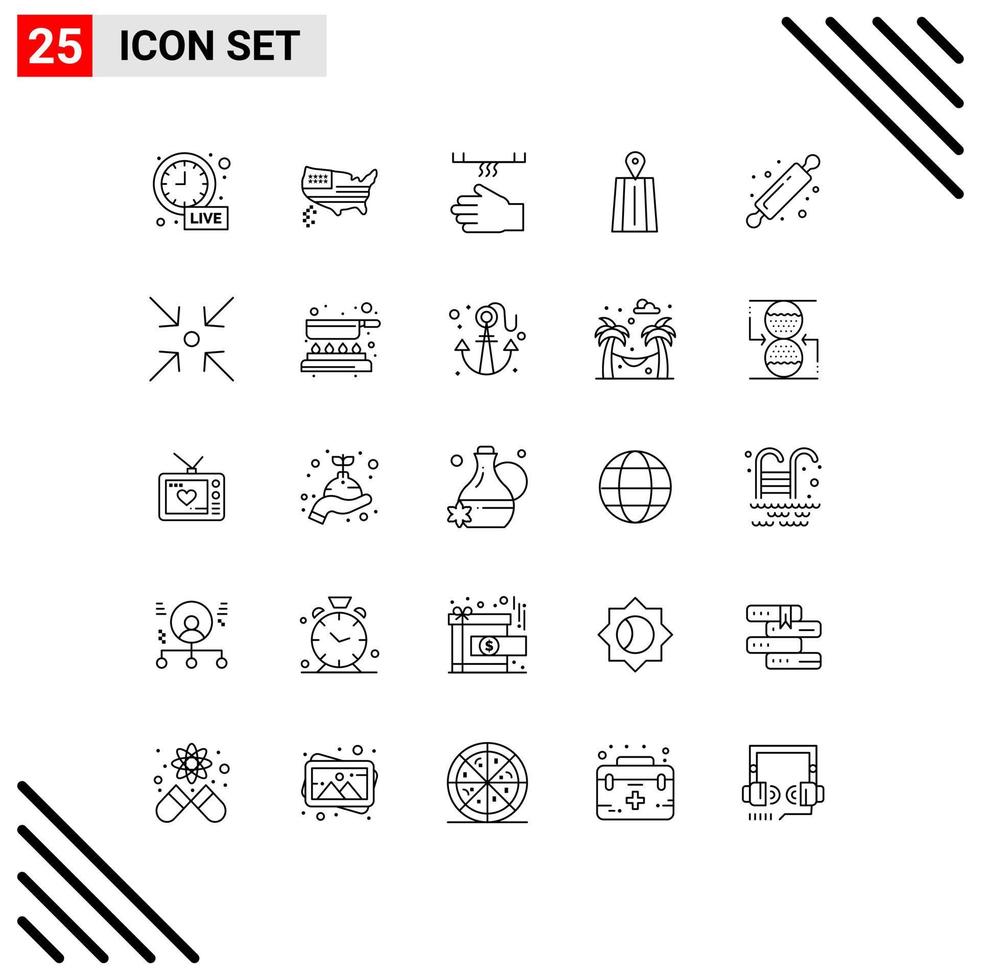 Editable Vector Line Pack of 25 Simple Lines of baking route bath road hand Editable Vector Design Elements