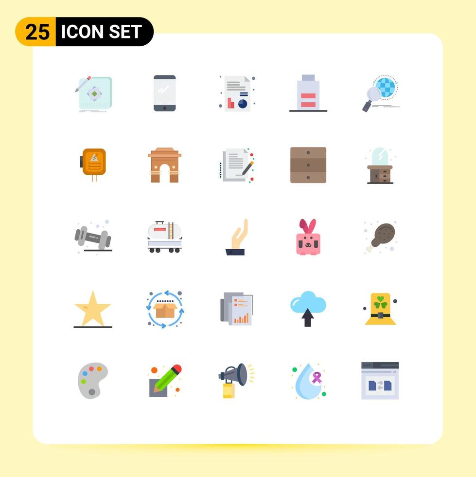 paquete de 25 signos y símbolos modernos de colores planos para medios de impresión web, como elementos de diseño de vectores editables de gráfico de interfaz de android bajo global