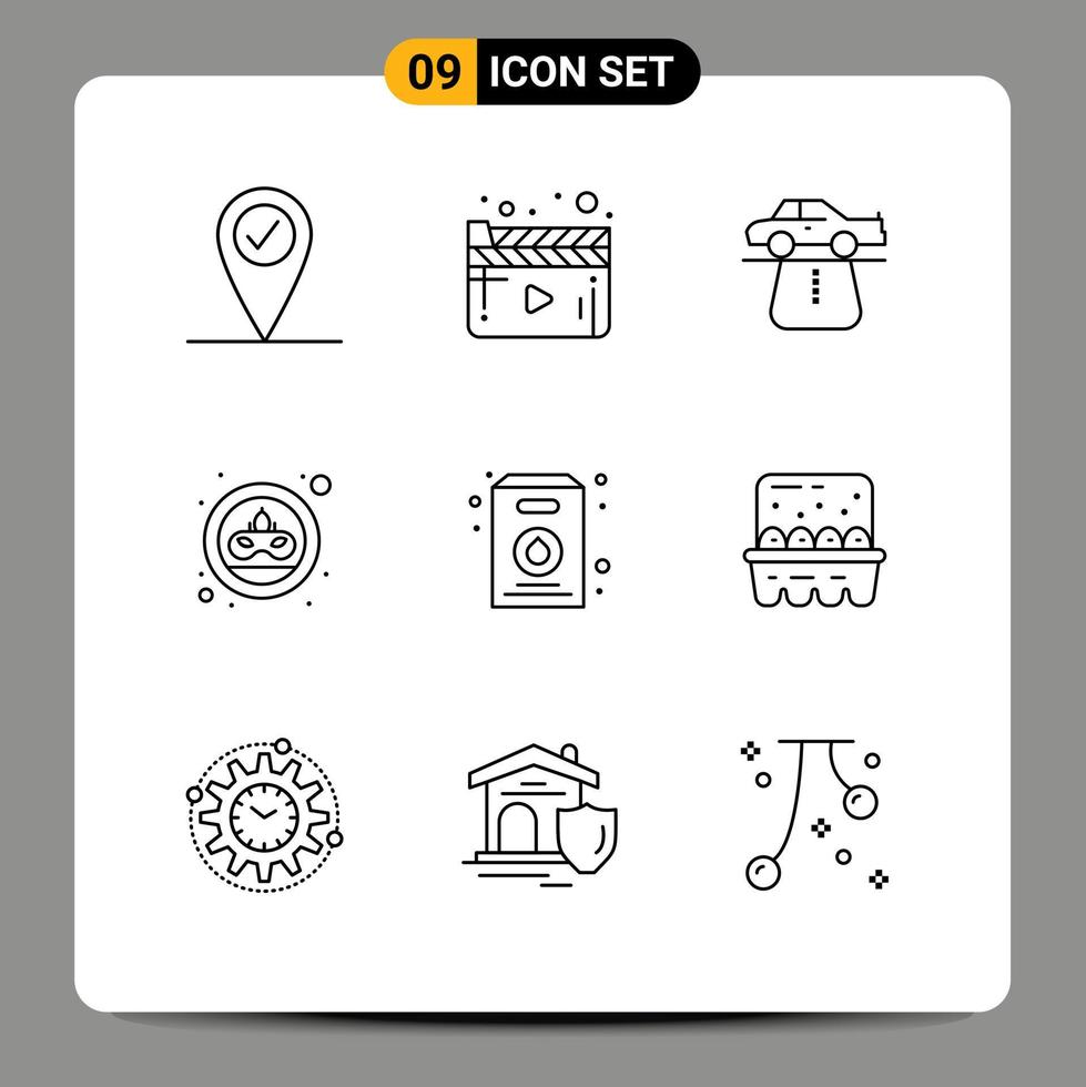 Set of 9 Commercial Outlines pack for supermarket milk car mask coin Editable Vector Design Elements