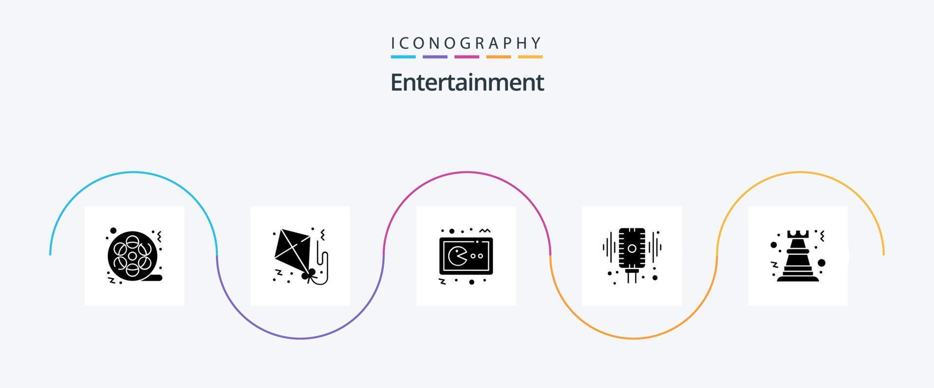 Entertainment Glyph 5 Icon Pack Including audio. record. paper. microphone. gamepad vector