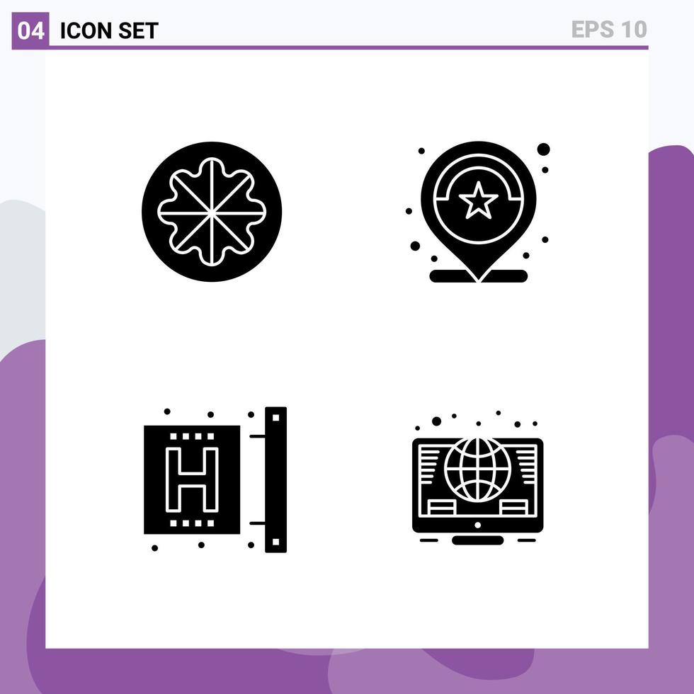 conjunto de 4 iconos de interfaz de usuario modernos símbolos signos para estrellas de frutas verduras número enfermedad elementos de diseño vectorial editables vector